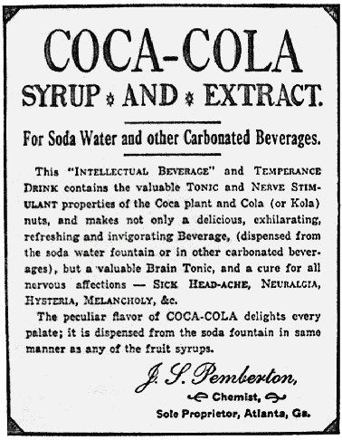 Which product was initially marketed as an _esteemed brain tonic & intellectual beverage__